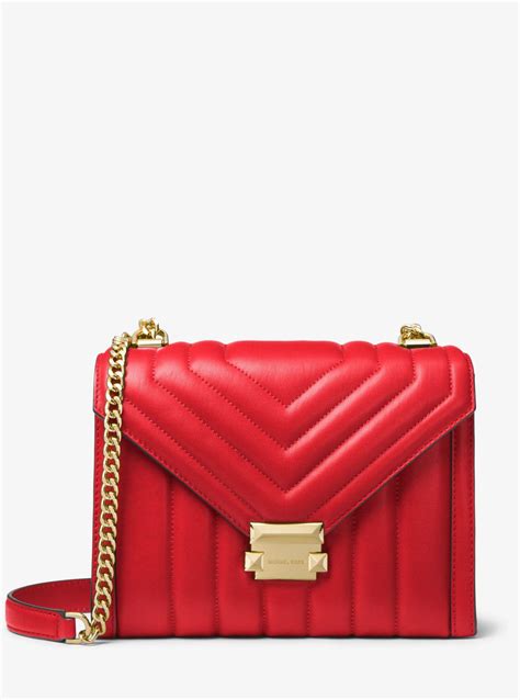 michael michael kors whitney large quilted suede shoulder bag red|Michael Kors Whitney Large Suede Quilted Convertible Shoulder .